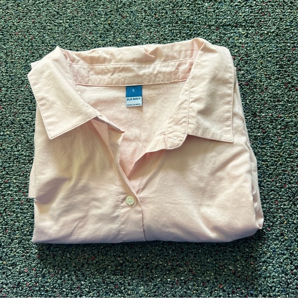 OLD NAVY Salmon Pink Long-Sleeve Smocked Cotton Poplin Button Down Blouse Shirt - Picture 11 of 13